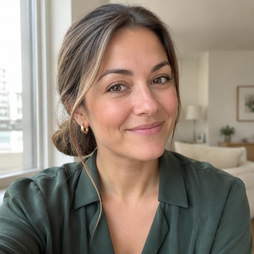 Amanda smiling at her desk